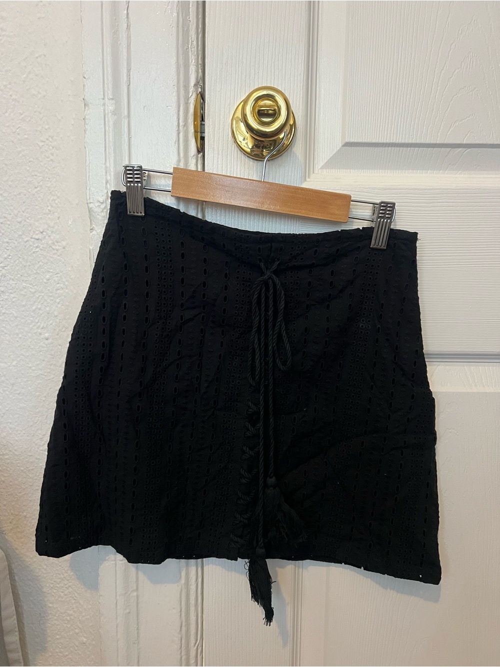 Leith Black Eyelet Tie-Front Mini Skirt